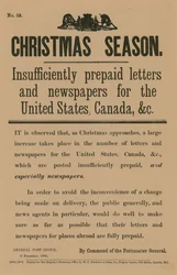 Julportomeddelande på befallning av generalpostmästaren den 9 december 1890