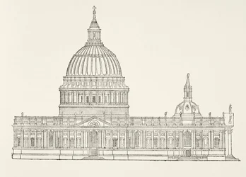 Christopher Wrens första design för den nya St. Pauls Cathedral efter den stora branden i London, från The National and Domestic History of England av William Hickman Smith Aubrey (1858-1916) publicerad L