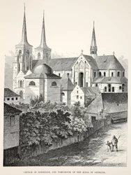 Roeskilde-kyrkan och Danmarks kungars gravhus, från A Memorial of the Marriage of Edward VII and Alexandra of Denmark, pub. 1864 (trägravyr)