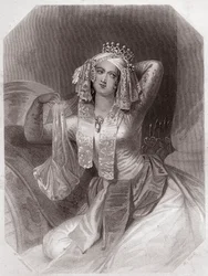Cleopatre (Antoine et Cleopatre) (Antony och Cleopatra) i - "" Galerie des femmes de Shakespeare, samling av fyrtiofem seriösa porträtt av tidiga Londonkonstnärer, berikade med kritiska och litterära notiser""" cirka 1838 - från "" Gallery of kvinnorna