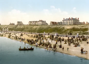 Klippor och strand, Clacton-on-sea (handfärgat foto)