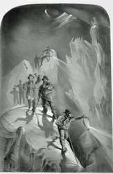 Klättring på natten, från tio scener i Mont Blancs sista bestigning inklusive fem vyer från toppen, av J.D.H. Browne, publicerad 1853