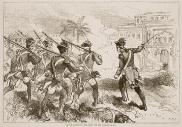 Clive leder sina män upp till Conjeveram, illustration från Cassells Illustrated History of India av James Grant, pub. 1879