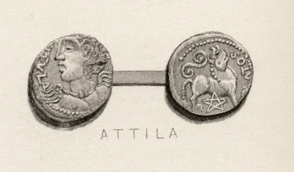 Mynt från Attilas, hunnernas kungs, tid