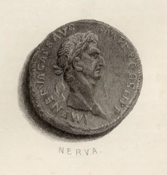 Mynt från Nerva Caesar Augustus tid