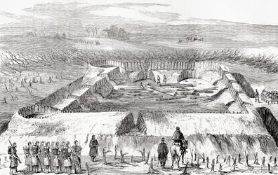 Konfederationens befästningar norr om Manassas Junction, från Ward and Lock