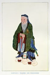 Konfucius (551-479 f.Kr.): Lärare och filosof, framsidan av "Myths and Legends of China", av Edward T.C. Werner, utgiven av George G. Harrap  Co.