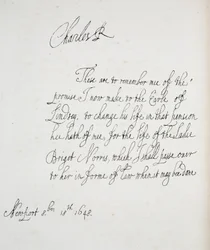 Kopia av ett brev skrivet av Karl II, 1648