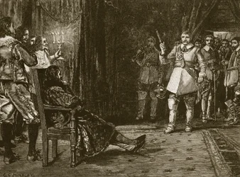 Cornet Joyces intervju med Charles, illustration från Cassells Illustrated History of England (sepiafoto)