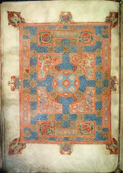 Cott Nero D. IV, f.94v Mattasida som öppnar Markusevangeliet, från Lindifarne-evangelierna, 710-721 (vellum)