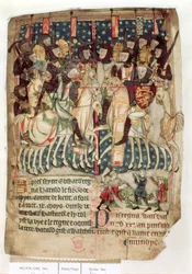 Cott Vitt A XIII f.3v William dödar Harold i slaget vid Hastings, från 
