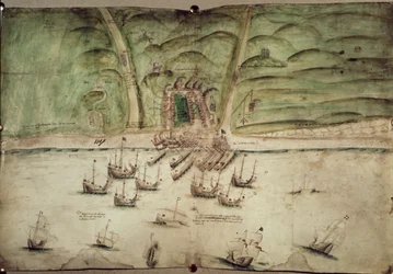Bomull Augustus I.i f.18 Plan av Brighton under attack