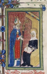 Bomull Claudius B. I, f.117 St. Birgitta presenterar ett budskap från Kristus till en biskop, från 