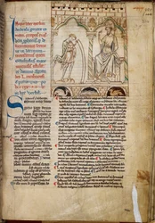 Cotton Claudius B. VII, f.224 Pojken Merlin profeterar inför kung Vortigern, illustration från 