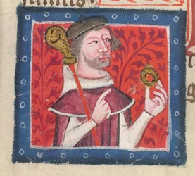 Cotton Nero D VII fol.87v Henry of Blois, från "Golden Book of St. Albans" av Thomas Walsingham