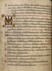 Bomull Vespasianus A. I, f.55v Psalm 56 med gammalengelsk glans och dekorerad initial MI