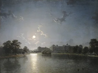 Country House across a Lake by Moonlight, ca 1850 (olja på duk)