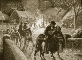 Covenanters vräker en episkopalisk präst, illustration från Cassells Illustrated History of England (sepiafoto)
