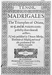 Omslag till tenordelen av The Triumphes of Oriana, publicerad av Thomas Este, 1601