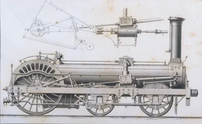Cramptons Railway Locomotive Steam Engine från Cyclopaedia of Useful Arts & Manufactures, redigerad av Charles Tomlinson, ca 1880-talet