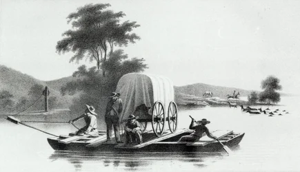 Crossing of the Platte Mouth of Deer Creek, från Exploration and Survey of the Valley of the Great Salt Lake of Utah av Howard Stansbury, publicerad 1852