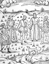 Dancing with a Drummer, från The Doome warning all men to the Judgment av Stephen Bateman, 1581