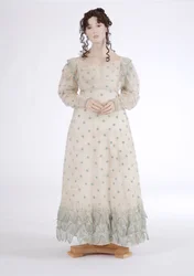 Dagklänning, ca 1815 (bomullsmuslin broderad med blå ull)