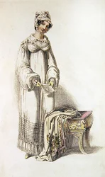 Dagklänning, modetallrik från Ackermanns Repository of Arts (färgad gravyr)