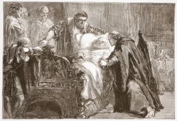 Död av Frederic den vise, kurfursten av Sachsen, illustration från The History of Protestantism av James Aitken Wylie (1808-1890), pub. 1878