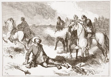 Död av Gustavus Adolphus, illustration från The History of Protestantism av James Aitken Wylie (1808-1890), pub. 1878