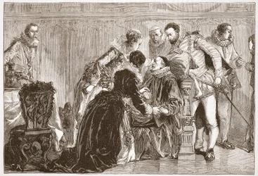 Död av William den tysta, Prince of Orange, illustration från "The History of Protestantism" av James Aitken Wylie (1808-1890), pub. 1878 (gravyr)