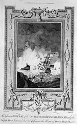 Nederlag för den spanska armadan, från "The New and Complete Book of Martyrs", av Paul Wright (gravyr) (bw foto)