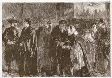 De förvisade ministrarnas avgång från Kuttenberg, illustration från The History of Protestantism av James Aitken Wylie (1808-1890), pub. 1878