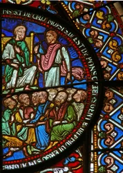 Detalj från östfönstret i Treenighetskapellet som föreställer Moses och israeliterna