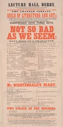 Dickens playbill: Not So Bad As We Seem at Lecture Hall, Derby, program för 25 augusti 1852