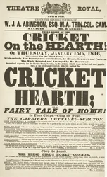 Dickens playbill: The Cricket on the Hearth på Theatre Royal, Derby, 15 januari 1846