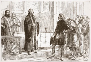 Dr Haller som utdelar nattvarden i Berns katedral, illustration från The History of Protestantism av James Aitken Wylie (1808-1890), pub. 1878