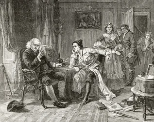 Dr Samuel Johnson läser manuskriptet till 