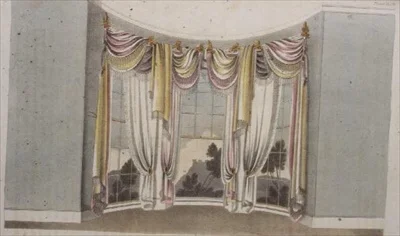 Draperier för cirkulära fönster, skylt 108 från Ackermanns Repository of Arts, publicerad 1820 (färg litho)