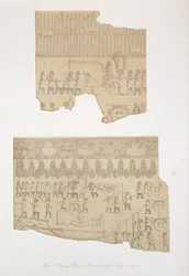 Drawing Bull, and Forest with Stags and Pigs, Kouyunjik, plåt 12 från Nineveh and its Remains av Austen Henry Layard (1817-94) publicerad 1849