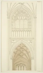Östra sidan av South Transept of St Mary Redcliffe (penna och akvarell på papper)
