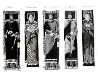 Bilder av Henrik II (1133-89) Eleanor av Aquitaine (ca 1122-1204), Richard Coeur de Lion (1157-99) och Isabel d