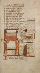 Egerton Ms 3028 f.061r King Johns kropp togs till Worcester Cathedral för begravning, illustration från "Romances in French Verse...", av Robert Wace, Canon of Bayeux (vellum)