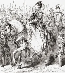 Elizabeth I inspekterar sina trupper vid Tilbury Port, 1588, från Ward and Locks Illustrated History of the World, pub. c.1882