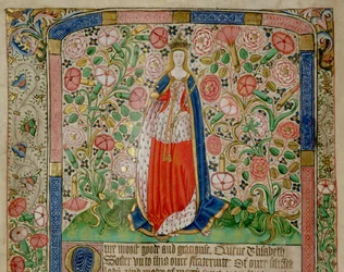 Elizabeth Woodville (ca 1437-92) Drottningkonsort av kung Edward IV av England (1442-83) (vellum) (detalj av 70062)