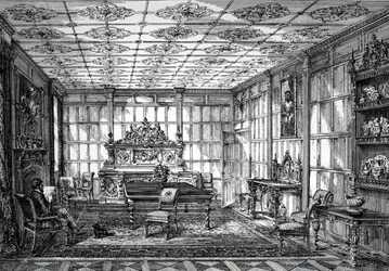 Elizabethan Dining Room, publicerad i The House-Furnisher & Decorator, 1 oktober 1872