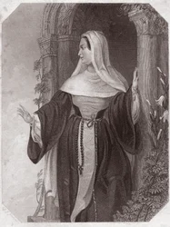 Emilie, fru till Aegeon, abbedissa i en gemenskap av Efese (The Comedy of Errors) Emilia Lady Abbess at Ephesus (The Comedy of Errors) i - "" Galerie des femmes de Shakespeare, samling av fyrtiofem allvarliga porträtt av tidiga Londonkonstnärer , berikad m