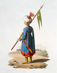 Fänrik Bearer of the Spahis, 1818 (färgad akvatint)