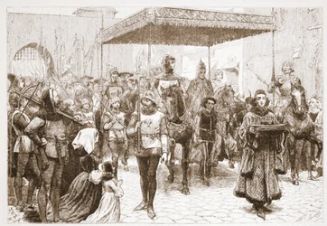 Pope Johns inträde i Constance, illustration från The History of Protestantism av James Aitken Wylie (1808-1890), pub. 1878