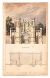 Ingången till Highgate Cemetery publicerad av The Lady Magazine, cirka 1839.